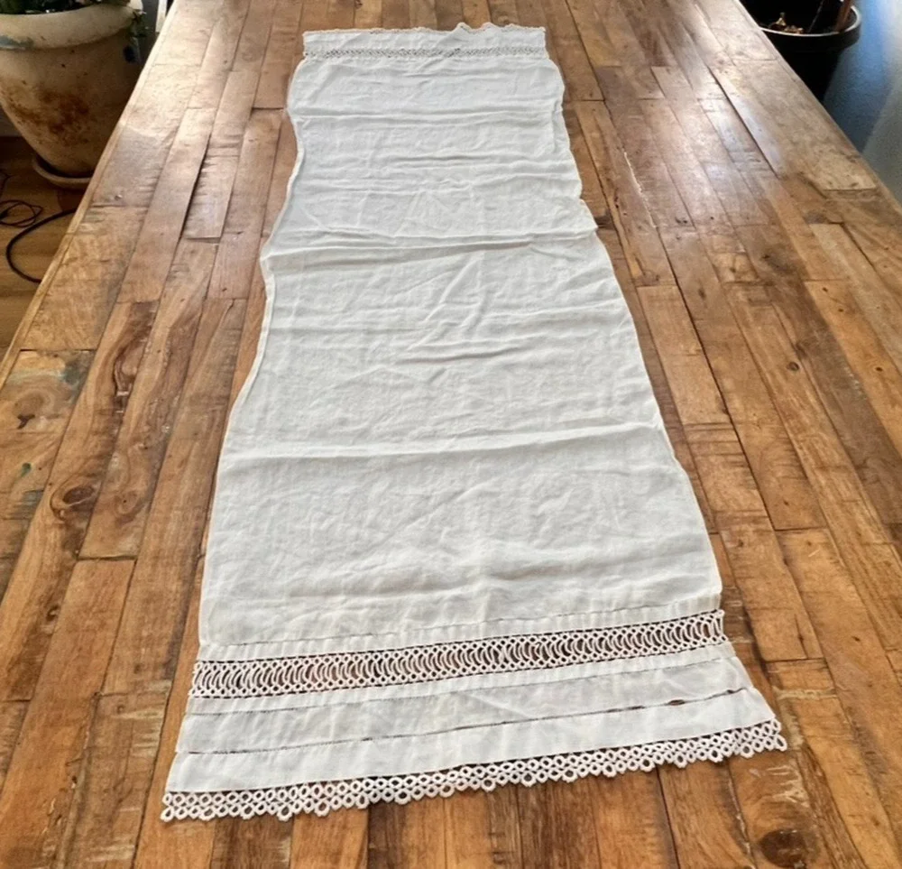 Vintage White Linen Table Runner 16 x 50
